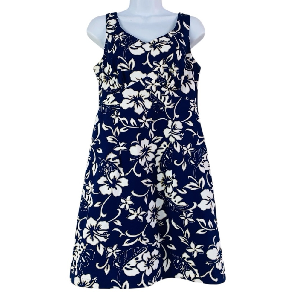 Hilo Hattie Blue/White Hibiscus Hawaiian Dress Size 8